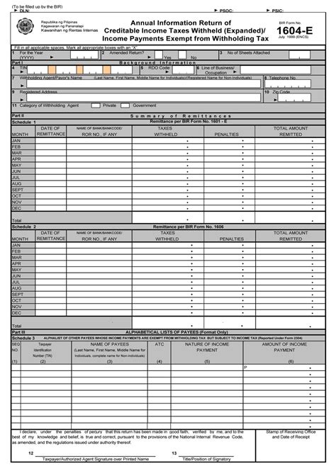 BIR Form No. 1604E .